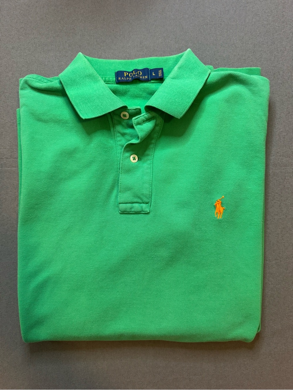 Polo by Ralph Lauren Green Polo with Orange Pony 100% Cotton Size Large